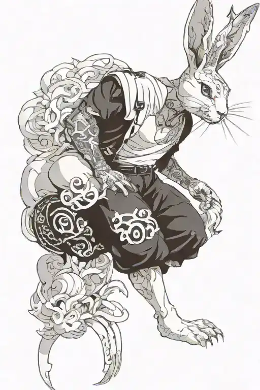 tatoo masculine Powerful majestic giant legendary rabbit entire body tattoo design idea