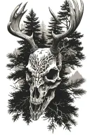 deer skull pine trees tattoo design idea