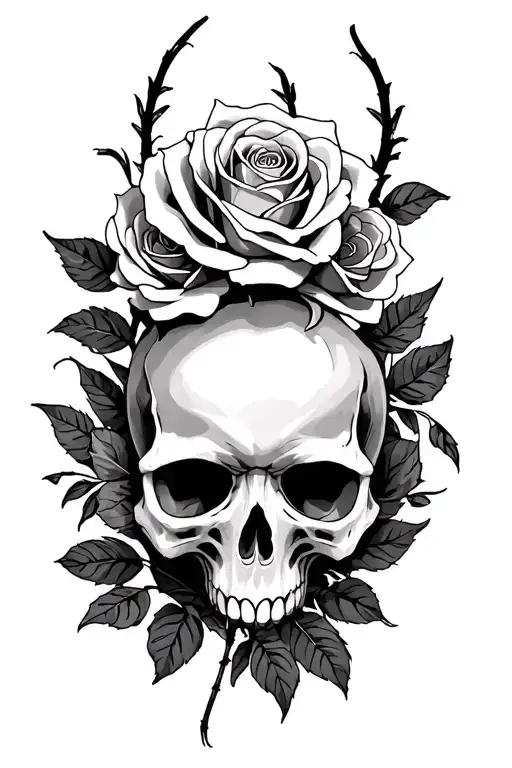 spider skull and roses intertwined tattoo design idea