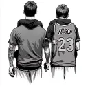 dad with son on shoulders. tattoo will be of their back walking away. son will be wearing a jersey saying Hudson with#23 tattoo design idea