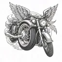 motorcycle wheel with angel wings flying tattoo design idea