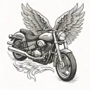 motorcycle wheel with angel wings flying tattoo design idea