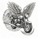 motorcycle wheel with angel wings flying tattoo design idea