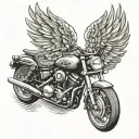 motorcycle wheel with angel wings flying tattoo design idea