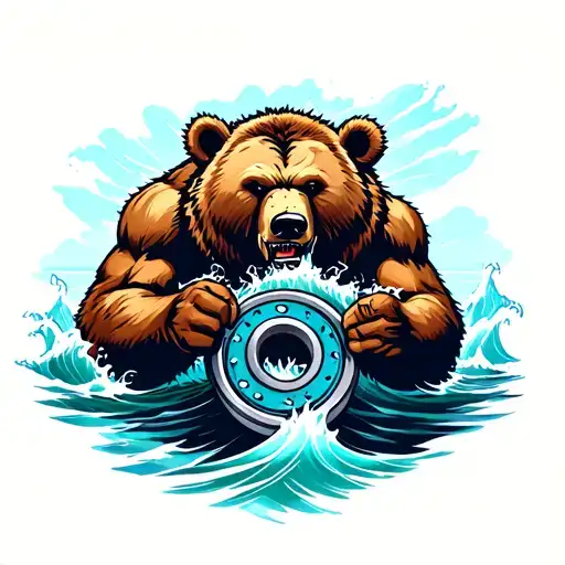 a hulked out kodiak bear holding the bearing sea tattoo design idea