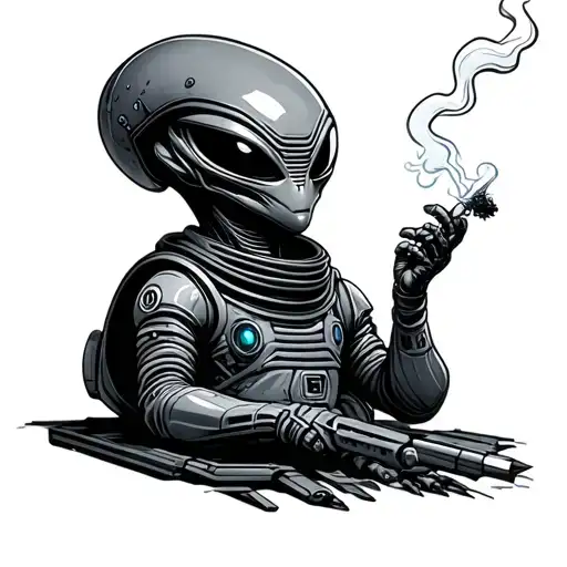 alien smoking doobie in spaceship tattoo design idea