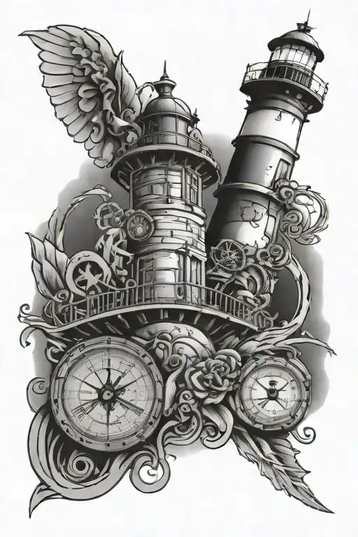 lighthouse welding mechanical tattoo design idea
