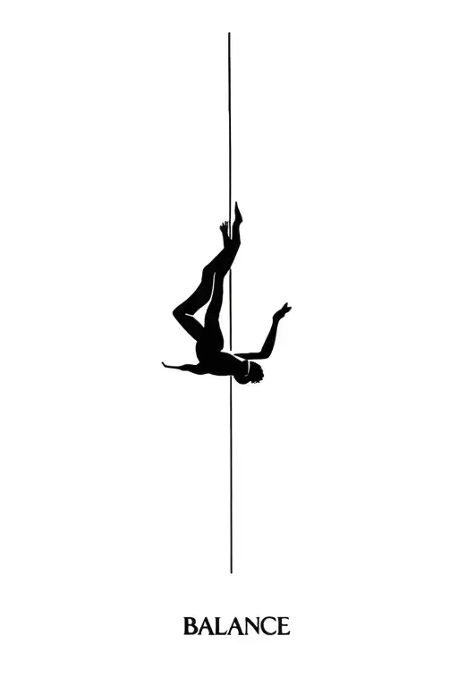 "BALANCE" with the letter "L" cleverly replaced by an upside-down figure suspended between light and shadow.  tattoo design idea