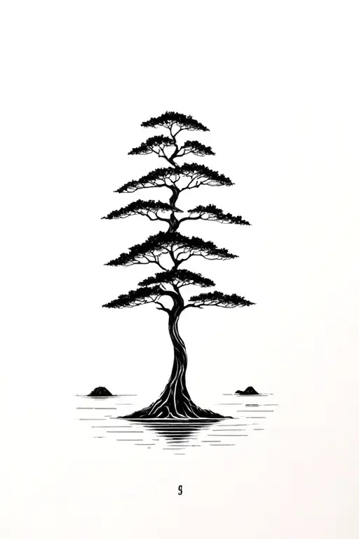 Bodhi tree river tattoo design idea