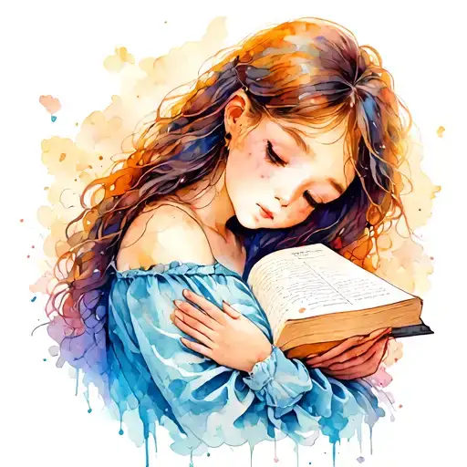 girl hugging a closed book tattoo design idea