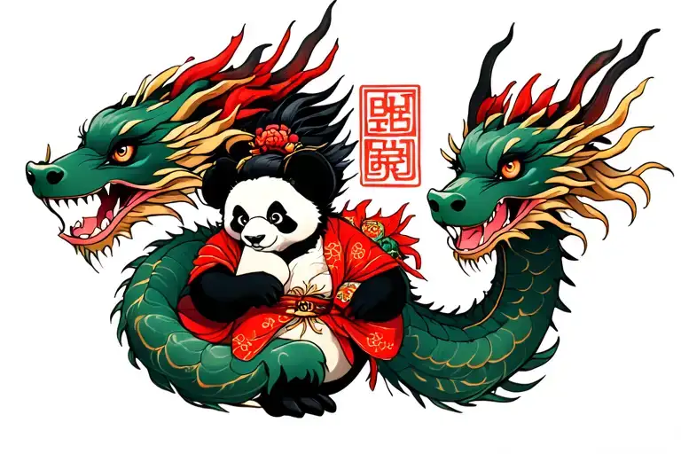 Dragon; Geisha Holding, Panda bear tattoo design idea