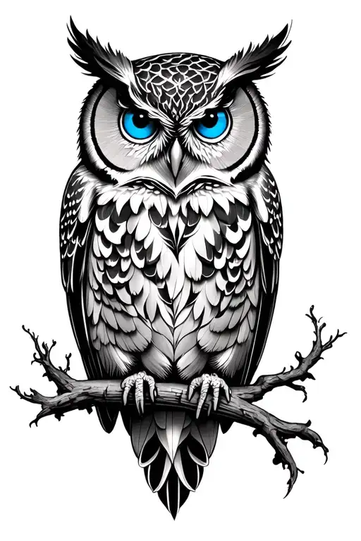 owl blue eyes tattoo design idea