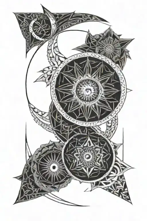 geometric Celtic mandala sun moon tattoo design idea