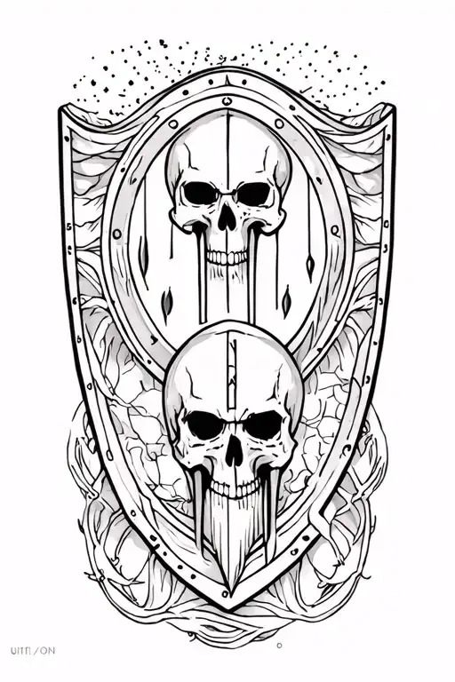 spartan shield, skulls tarot carde tattoo design idea