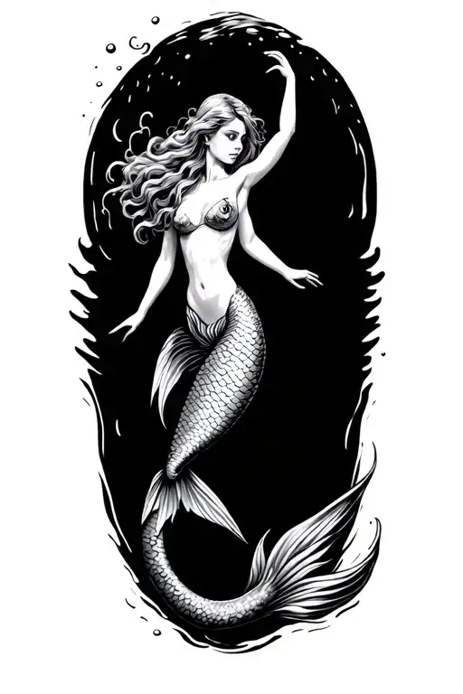 Mermaid swimming tattoo design idea