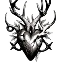 fish hook deer antler heart with crossbow bolt coming tattoo design idea