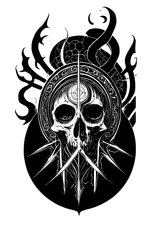 y2k arcane sigilism, thebian witchcraft, focused cybersigilism art style,Neolithic Sigilism, black work, somatic writing tattoo design idea