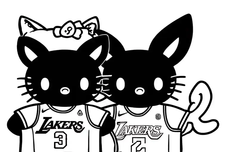 cholo hello kitty wearing lakers jersey and kuromi wearing suns jersey  tattoo design idea