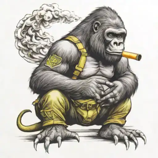 gorilla in army gear smoking cigar tattoo design idea