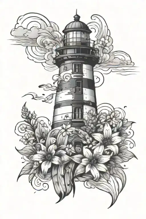 lighthouse with flip flops and flowers  tattoo design idea