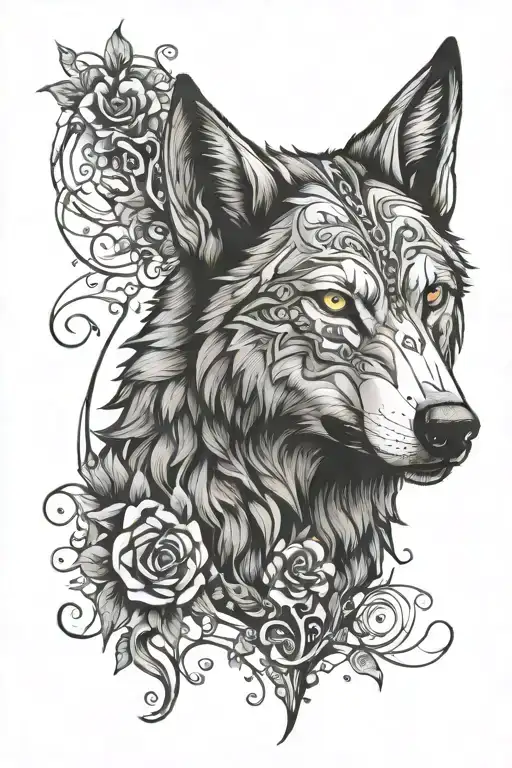 alpha wolf surrounded tattoo design idea