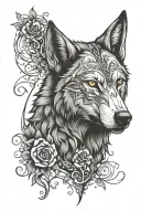 alpha wolf surrounded tattoo design idea