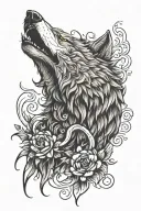 alpha wolf surrounded tattoo design idea