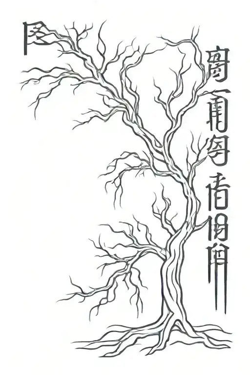 poison tree with flowing blood and words instead of branches pierced by a blade made of many curved lines vector  tattoo design idea