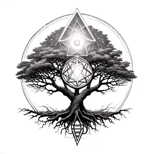 dna tree with metatrons cube on top tattoo design idea