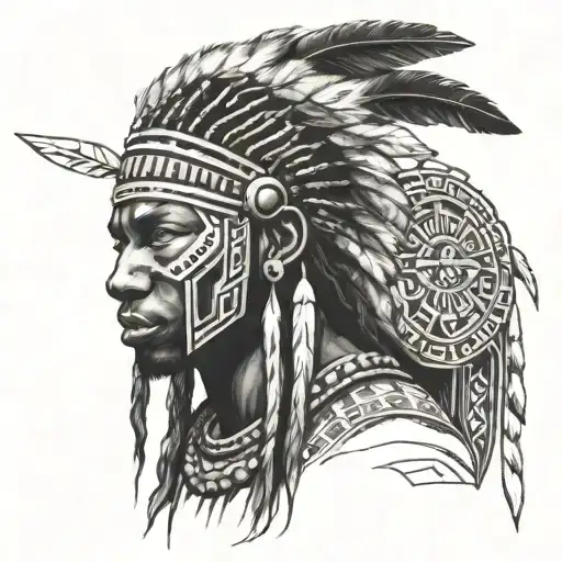 African Warrior With Native American. tattoo design idea