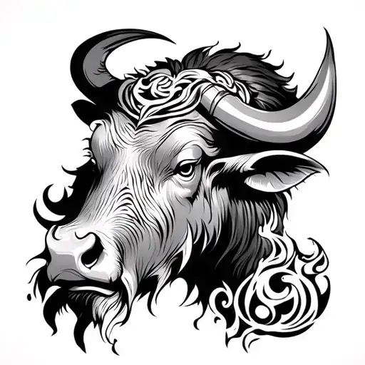 asian water buffalo tribal inspired tattoo head only wickedness  evil tattoo design idea