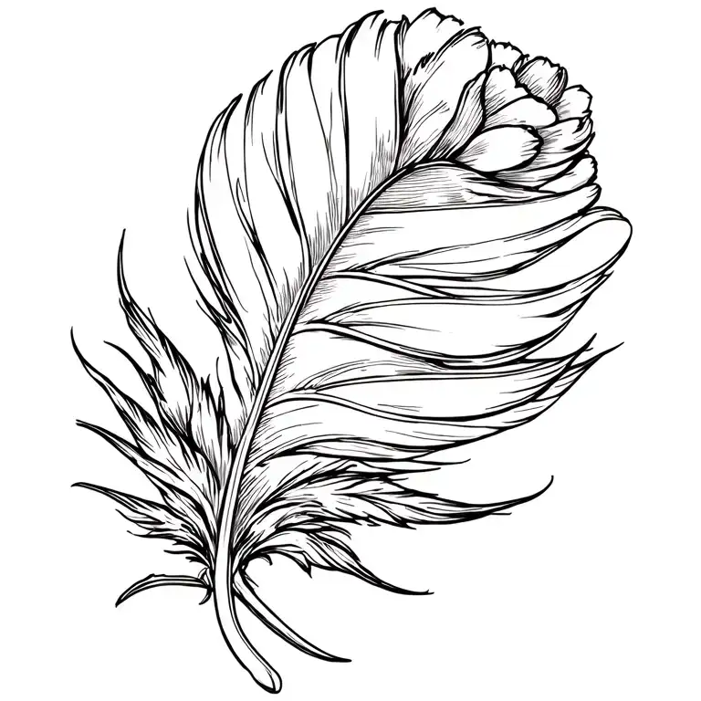 Single feather turning into a red carnation flower tattoo design idea