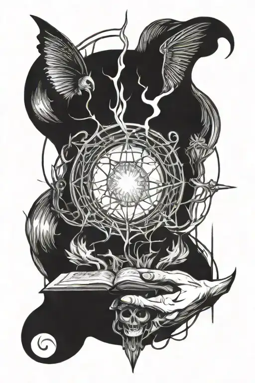 Sinister spell being held back by a spell of light tattoo design idea