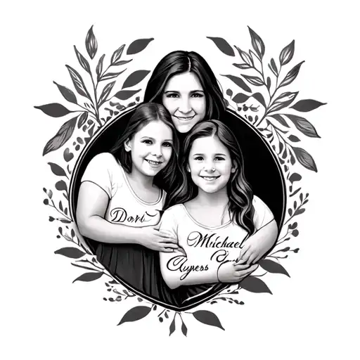 Family tattoo with names Dori, Michael, Ryker, Cypress. tattoo design idea