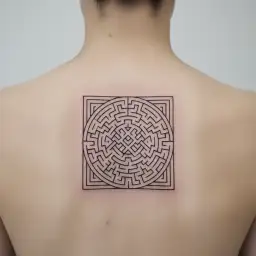 interconnected maze with an open path, representing the journey to find clarity and escape the complexities of overthink tattoo design idea