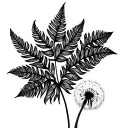 fern leaf and dandelion tattoo design idea