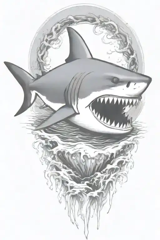shark attack blood waves crashing tattoo design idea