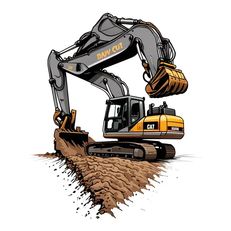 excavator digging a trench and dumping into a dumo truck tattoo design idea