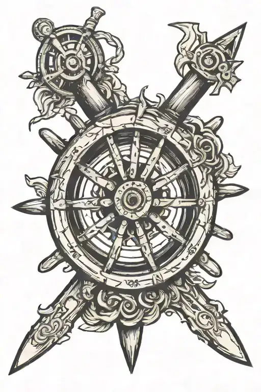 Endurance Ship Wheel with knives tattoo design idea