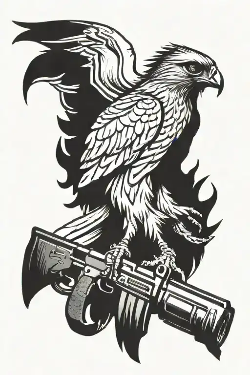 A hawk with an M16 in its talons tattoo design idea