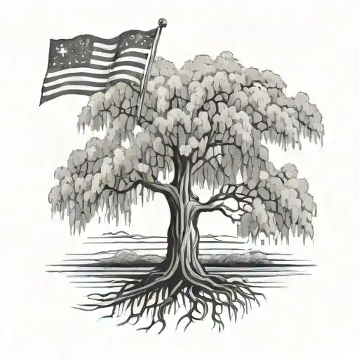 Willow tree with state flag intertwined tattoo design idea