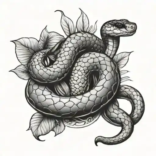 snake and forbidden fruit tattoo design idea