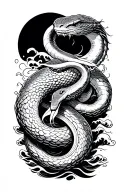 Japanese snake slivering through waves towards hand minimal cartoon style  tattoo design idea