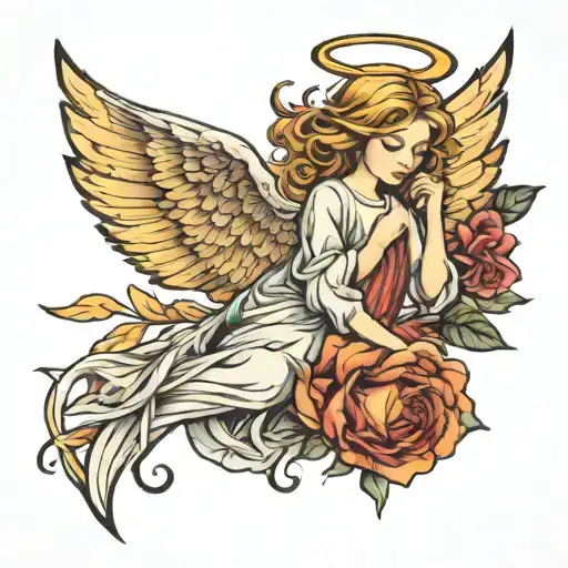 angel In fine line art tattoo tattoo design idea