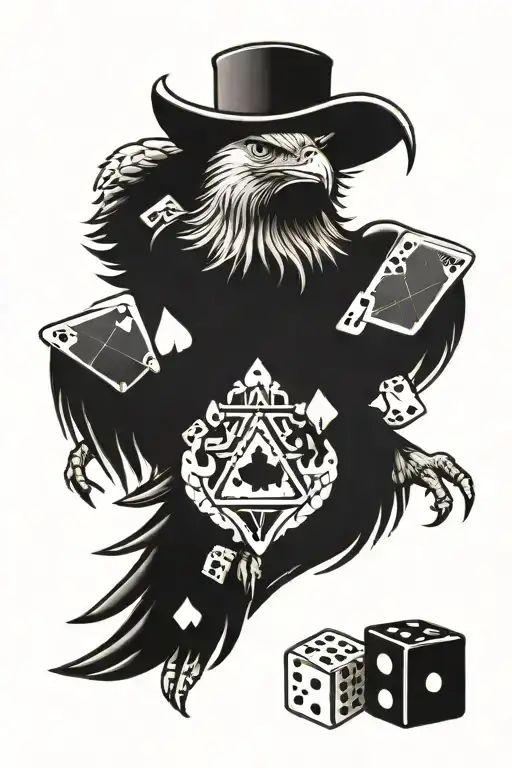 eagle with playing cards and dice  tattoo design idea