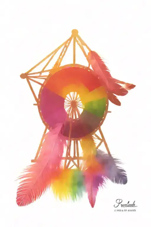 rainbow wonder wheel Polaroid colored mexican flags feather tattoo design idea