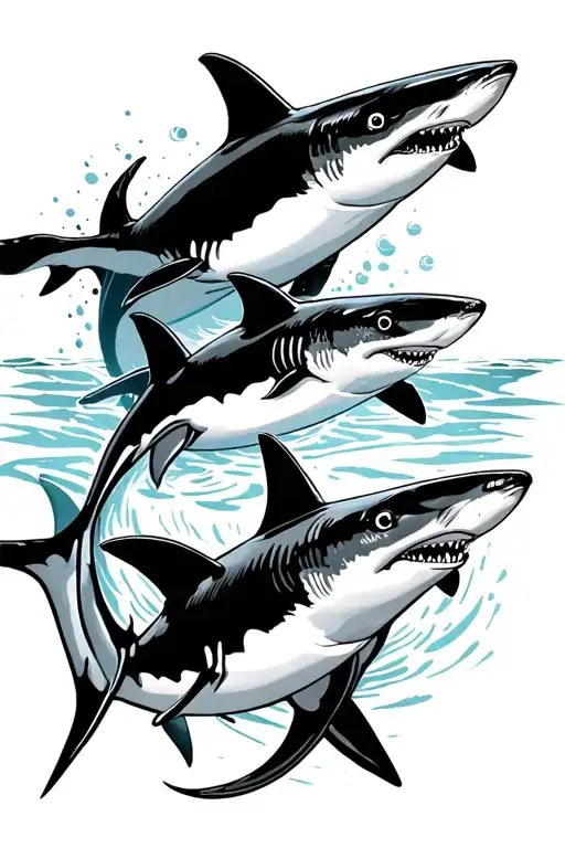 sharks swimming tattoo design idea