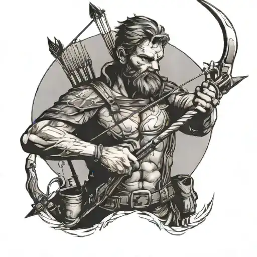 hunter with bow and arrow tattoo design idea