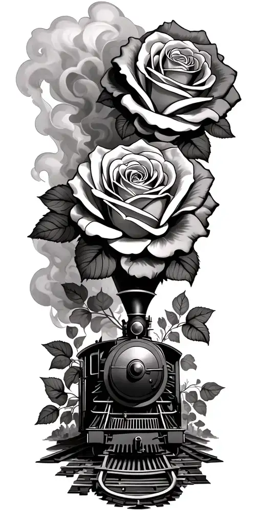 steam train Train tracks roses and smoke cards tattoo design idea