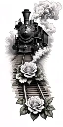 steam train Train tracks roses and smoke cards tattoo design idea